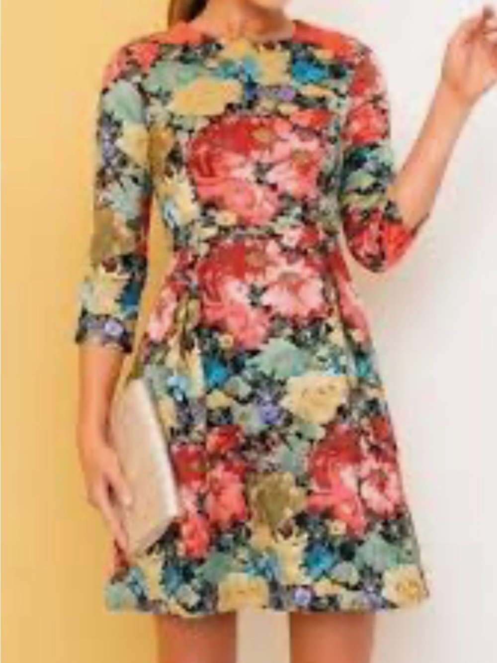 Tuckernuck Women's Small Brocade Floral Dress 3/4 Sleeves Knee Length Multicolor